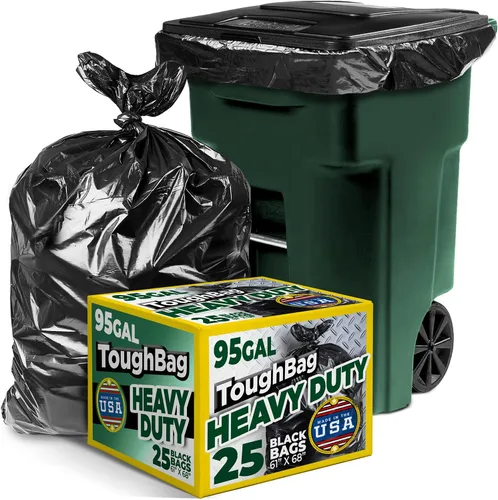 ToughBag bolsas de basura de 95-96 galones resistentes (25 unidades) - Forros extra grandes para botes de basura negros de 90-100 galones -
