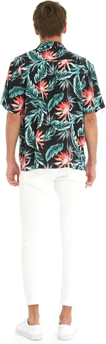 Miniatura 5 de Camisa hawaiana Luau o vestido cruzado con volantes para pareja a juego en color negro lirio floreciente