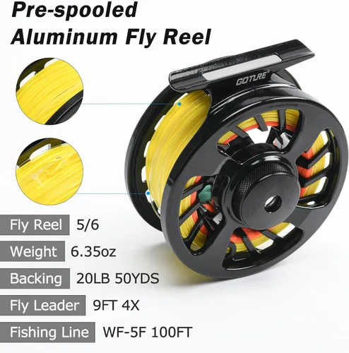 Miniatura 3 de Goture Combo de caña de pescar con mosca y carrete de 9 pies y 8 secciones, carrete de pesca con mosca preforrado, 80/90 moscas de pesca con caja