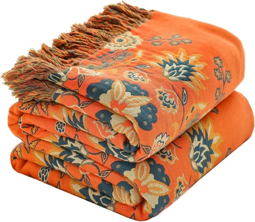 Miniatura 11 de Manta bohemia 100% algodón orgánico ultra suave transpirable rústico edredón de 50 x 60 pulgadas con pájaros y flores para sofá, silla, cama, sillón