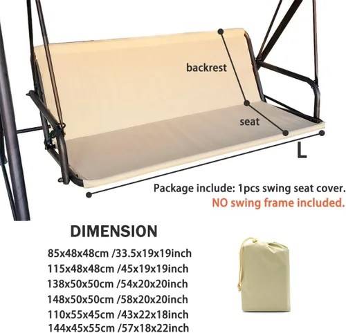 Miniatura 7 de J&C Funda de repuesto para asiento de columpio de patio, resistente 600D, soporte de asiento de columpio para exteriores, impermeable, resistente a