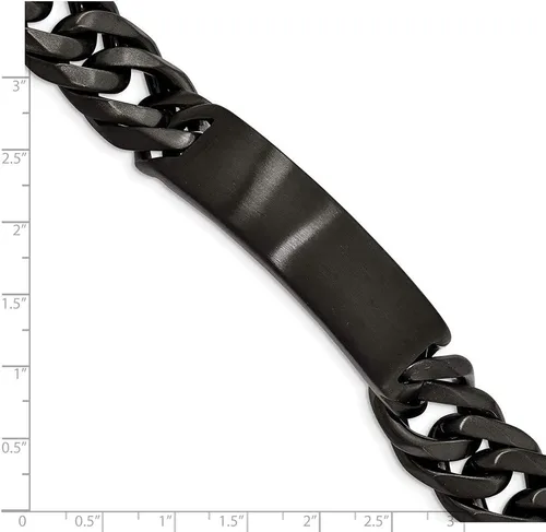 Miniatura 5 de Engravable Personalized Custom Stainless Steel Brushed Black IP-plated Curb ChainID Bracelet For Men Length 9 inches Width 1 mm With Box And Tongue