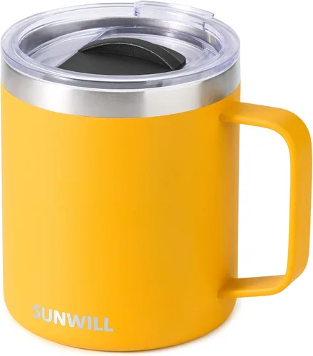 Miniatura 28 de SUNWILL - Taza de café de viaje con tapa, taza aislada con asa, taza de acero inoxidable de 14 oz para acampar, oficina, hogar, recubrimiento
