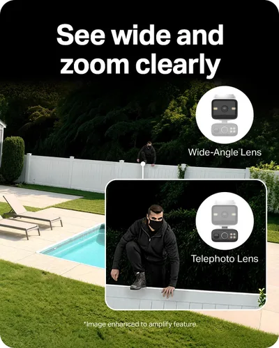 Miniatura 3 de Tapo Cámara de seguridad de doble lente 2K panorámica/inclinación inalámbrica con panel solar, gran angular de 165° + telefoto de 0.236 in