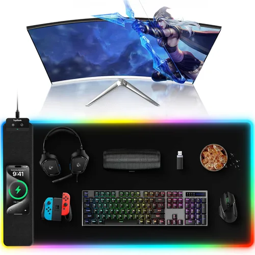 Miniatura 25 de TopMade Alfombrilla de mouse de carga inalámbrica, alfombrilla de mouse impermeable para juegos con superficie ultra suave, base antideslizante