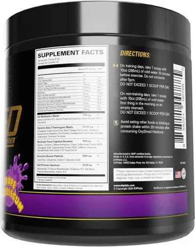Miniatura 9 de EHP Labs OxyShred Hardcore Super Dosed Polvo de Pre Entrenamiento - Polvo de Preentrenamiento con L Glutamina y Acetil L Carnitina, Bebida