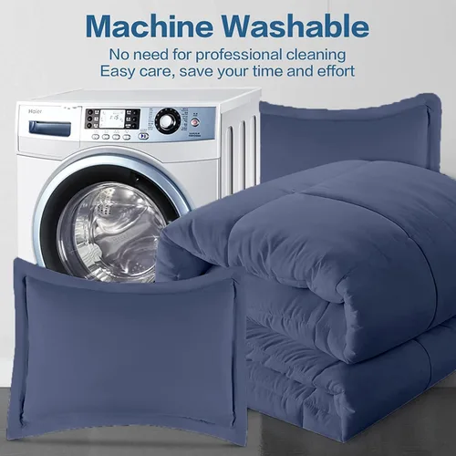 Miniatura 6 de Edredón ligero tamaño Queen azul acero – Edredón de cama alternativo para todas las estaciones, edredón de verano, edredón acolchado cuadrado