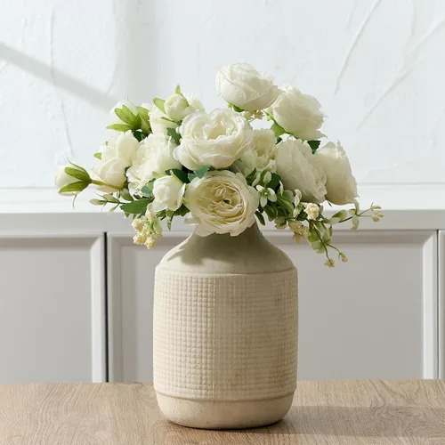 SIDUCAL Florero rústico de cerámica estilo granja | Florero bohemio de cerámica decorativo para flores de 7 pulgadas con acabado de esmalte de arena