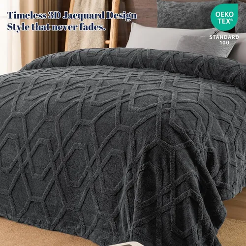 Miniatura 4 de PHF Manta de Vellón Sherpa Esponjosa Tamaño Individual para Invierno, Cálida y Acogedora, 510GSM Manta de Vellón Mechudo 3D con Mechones para Sofá