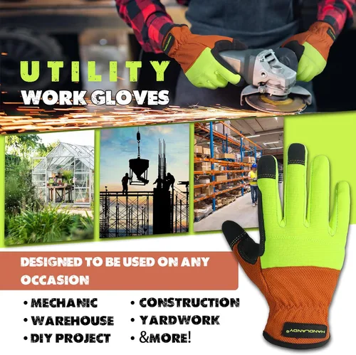Miniatura 5 de HANDLANDY Guantes de trabajo para hombre y mujer, guantes de trabajo de mecánicos de uso general con pantalla táctil, guantes de trabajo flexibles