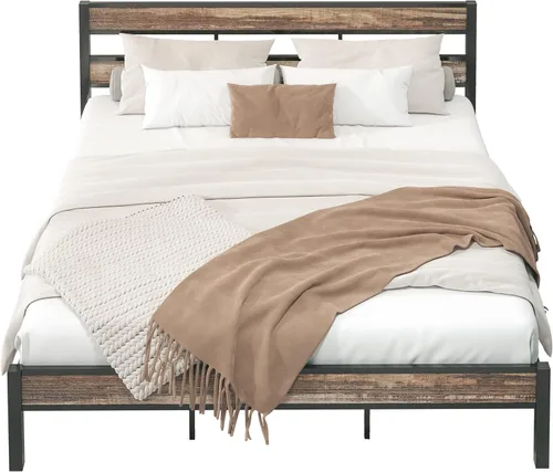 Miniatura 9 de LIKIMIO Base de cama California King con cabecero, fácil montaje, sin ruido, no necesita somier, marcos de soporte de metal resistentes y pesados