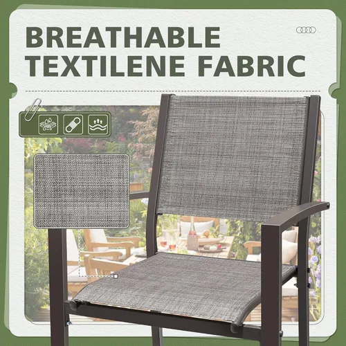 Miniatura 5 de Flamaker Juego de 6 sillas de patio de textileno para exteriores, sillas de comedor apilables para patio trasero, terraza, junto a la piscina (gris)