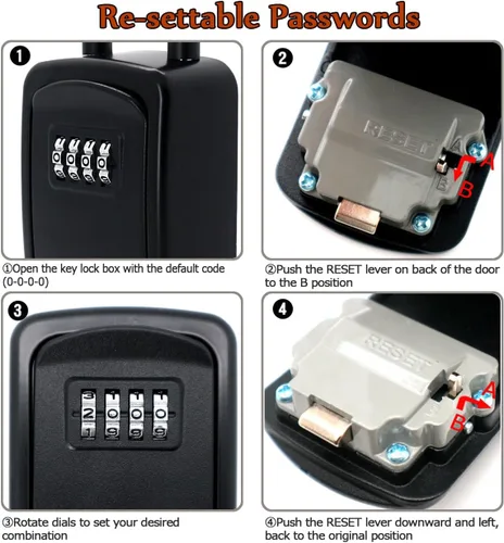 Miniatura 5 de Caja de cerradura de llave con combinación de 4 dígitos, caja fuerte portátil con cable extraíble, caja de almacenamiento de llaves impermeable