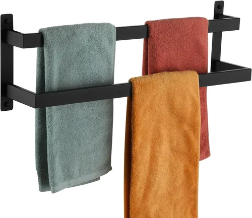 Miniatura 19 de KOKOSIRI Barras para Toallas de Baño de 2 Niveles Tipo Escalera Rieles para Toallas de 24 Pulgadas Soportes para Toallas Montados en Pared Estantes