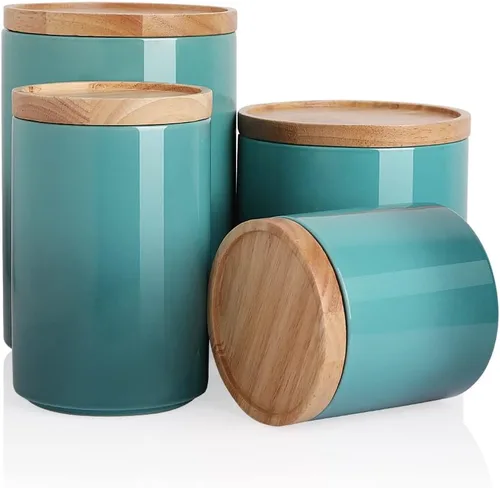 Miniatura 47 de Sweejar Kitchen Canisters - Tarro de cerámica para almacenamiento de alimentos, recipientes apilables con sello hermético y tapa de madera