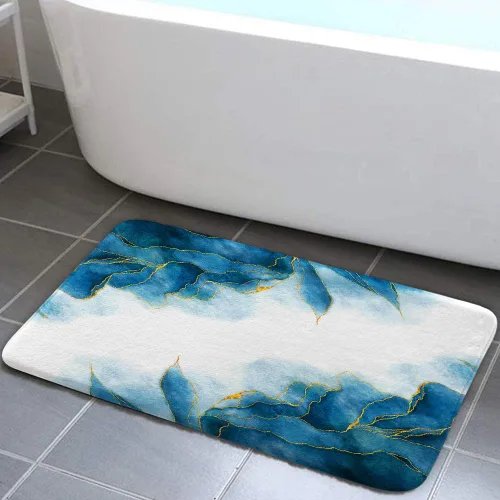 Miniatura 15 de Tapetes de baño de mármol verde y dorado para baño, de franela verde oliva esmeralda oscuro, tapete de baño para ducha, antideslizante, moderno