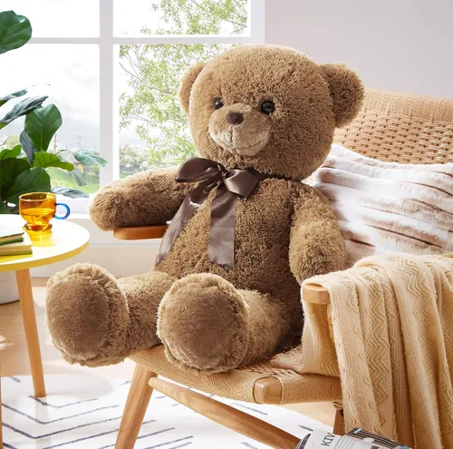 Miniatura 4 de YunNasi Oso de peluche grande de 35 pulgadas, regalo para novias y niños en cumpleaños, color marrón