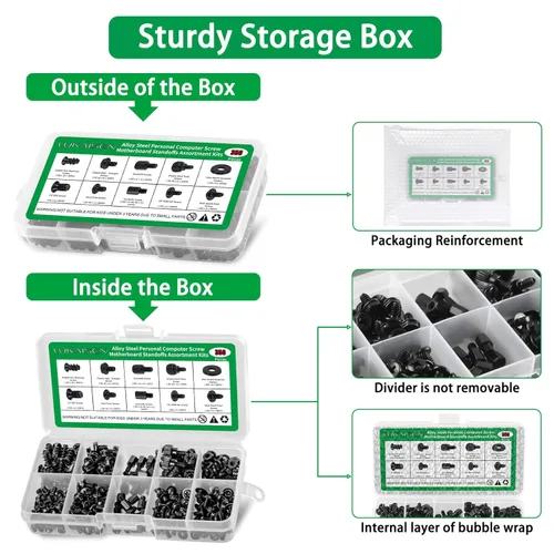 Miniatura 5 de Kit de surtido de 350 tornillos para computadora, separadores de placa base de acero al carbono negro de 6-32 macho a M3 hembra para disco duro SSD