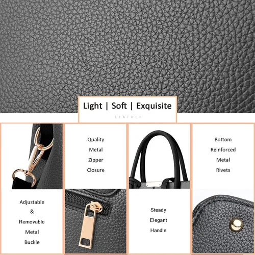 Miniatura 8 de CHICAROUSAL Monederos y bolsos de mano para mujer, bolsos cruzados de cuero, bolso de hombro para mujer A Grey Black
