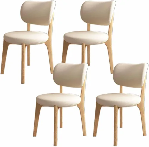 Miniatura 21 de Juego de sillas de comedor de madera modernas con respaldo curvado, sillas de cocina tapizadas con marco de madera, sillas laterales sin brazos