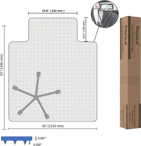 Miniatura 6 de Amyracel Tapete transparente para silla de pelo bajo, 53 x 45 pulgadas de grosor, tapete para silla de escritorio para suelos alfombrados, tapete