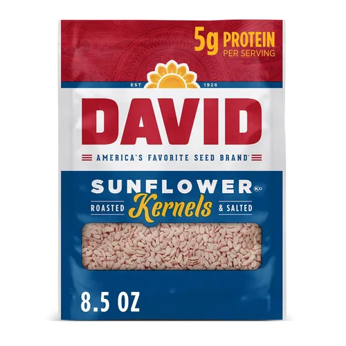 DAVID Seeds Granos de girasol salados y tostados, aperitivo apto para dieta cetogénica, bolsas de 8.5 onzas, paquete de 12