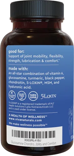Miniatura 8 de Viva Naturals Suplemento de apoyo articular de glucosamina condroitina MSM, 90 cápsulas - con cúrcuma, pimienta negra, boswellia y ácido hialurónico