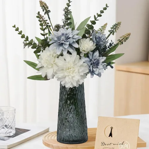 Flores falsas con jarrón, flores artificiales de seda en jarrón, plantas falsas y arreglo de flores artificiales para centros de mesa, decoraciones