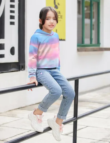 Miniatura 5 de Arshiner - Sudadera corta con capucha y manga larga con teñido batik para niñas