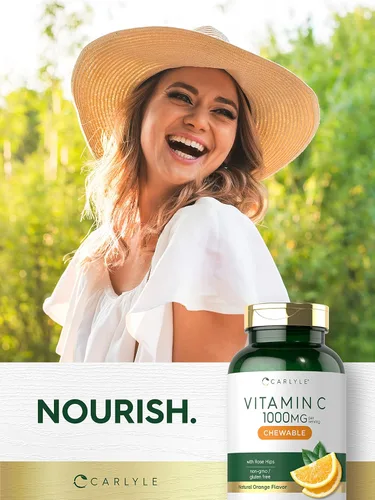 Miniatura 6 de Carlyle Masticables de vitamina C 1000 mg 180 tabletas Vegetariano, sin OMG, suplemento sin gluten