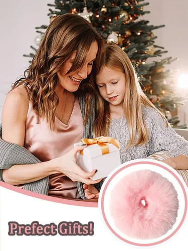 Miniatura 7 de CYHYII - Juego de 4 lazos para el pelo esponjosos de color rosa con pompones para niñas, suaves y mullidos, para coleta de caballo, accesorios