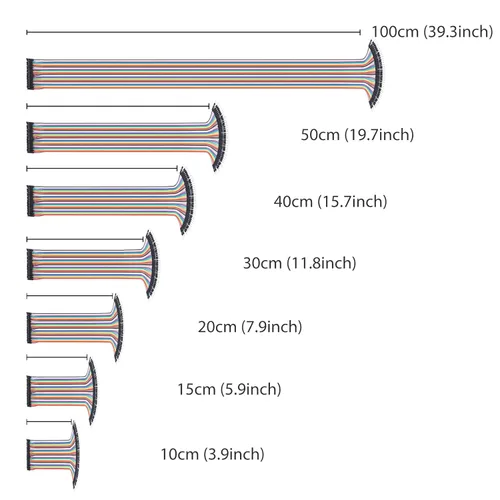 Miniatura 5 de Juego surtido de 120 cables de puente de 3.9 in, 5.9 in, 7.9 in, 11.8 in, 15.7 in, 19.7 in, 39.4 in, cable Dupont opcional, 3.9 pulgadas, macho a