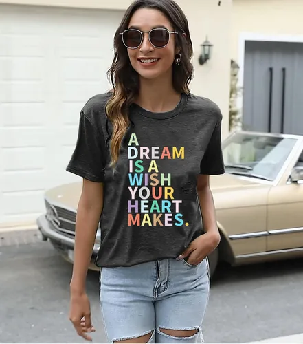 Miniatura 3 de A Dream is A Wish Your Heart Makes Camisa para mujer camisetas divertidas con estampado de letras camisetas casuales de manga corta