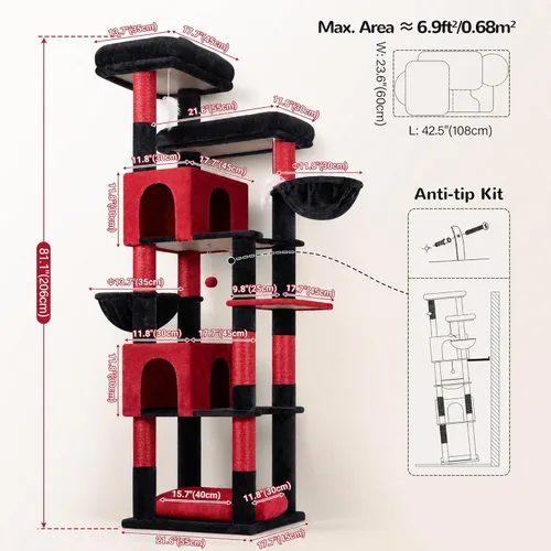Miniatura 6 de Globlazer Heavy Duty Cat Tree, 81 inch Extra Large Gothic Cat Tree for Indoor Cats Large Adult, Sturdy Goth Cat Tower with 8 Scratching Post, 2 Cat
