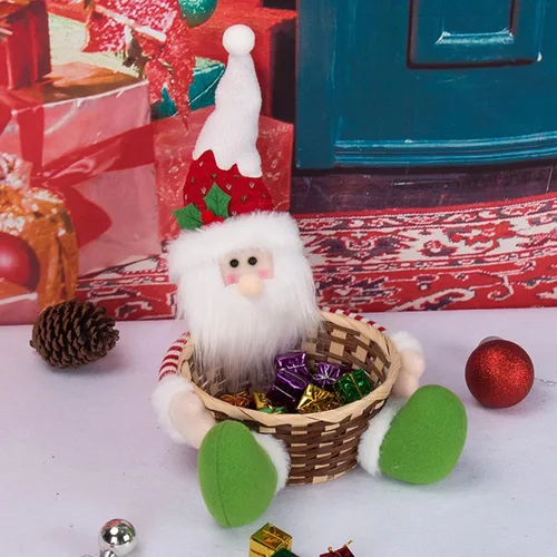 Miniatura 3 de Cesta de almacenamiento de dulces de Navidad, Papá Noel, muñeco de nieve, cesta tejida para dulces de Navidad, plato de dulces para decoración