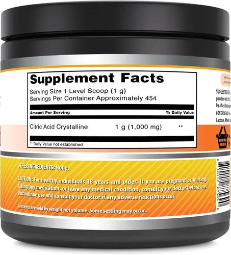 Miniatura 2 de Amazing Formulas Suplemento en polvo de ácido cítrico, 0.04 onzas, sin sabor, sin OMG, sin gluten, fabricado en Estados Unidos (1 paquete, 1 libra)