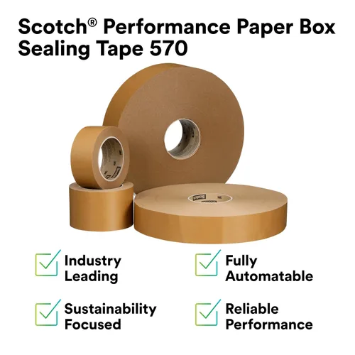 Miniatura 2 de 3M Scotch Performance - Cinta de sellado de cajas de papel 570, marrón, 2.8 x 55 yardas (72 mm x 50 m), 1 rollo, compatible con reciclaje, ideal