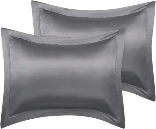 Miniatura 10 de PiccoCasa Paquete de 2 fundas de almohada de satén para cabello y piel, fundas de almohada Euro Sham suaves y sedosas Oxford con cierre de sobre