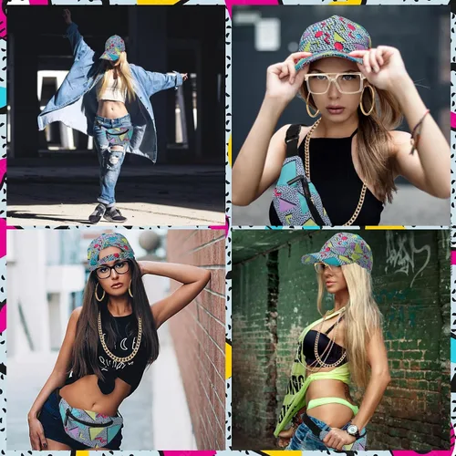 Miniatura 7 de XEPST 80s 90s Hip Hop Accessories for Women Men, 80s 90s Outfits Neon Fanny Pack Hat Sunglasses Gold Chain Earrings