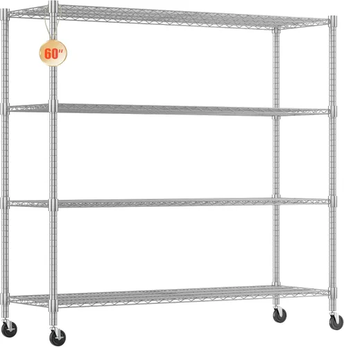 Miniatura 16 de Homdox Estantes de almacenamiento de 60"W, estantería de alambre resistente de 4 niveles con ruedas, 2400LBS estantes de metal ajustables Negro