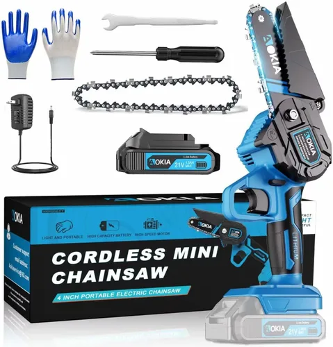 Miniatura 11 de AOKIA Motosierra Eléctrica Mini Inalámbrica, Pequeña de Mano 20V de 2 Baterías con Cargador, Motosierra de 6 Pulgadas, Operada con Batería, para Uso