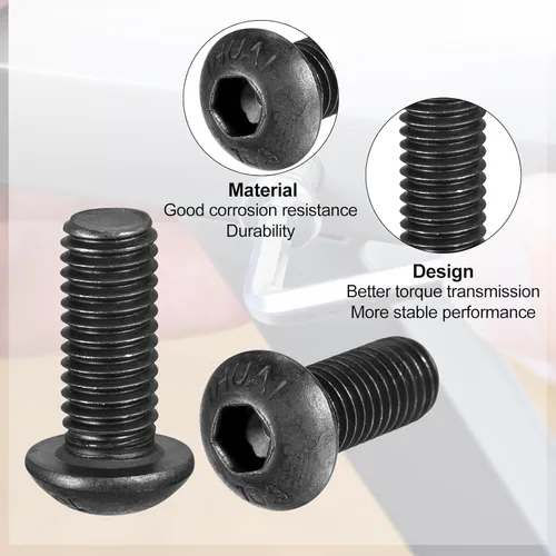 Miniatura 7 de uxcell Tornillos de cabeza de botón hexagonal M3x6mm Tornillos de acero de aleación 100pcs