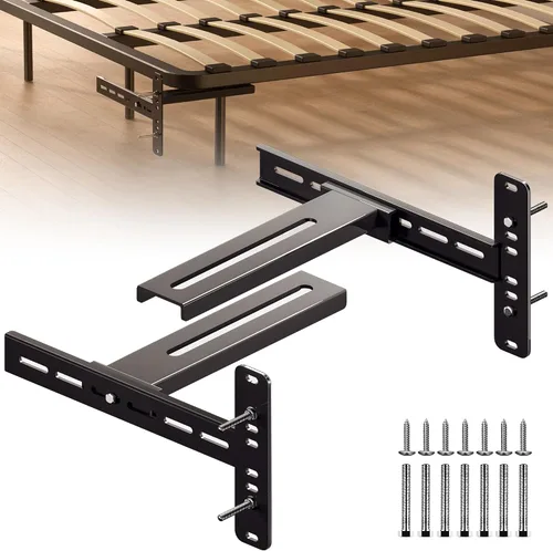 Paquete de 2 soportes de cabecera de acero sólido para marco de cama de metal, soportes de cama ajustables para cabecero con kit de extensión de