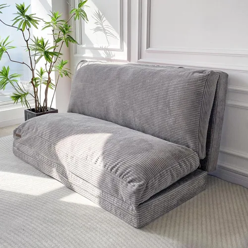 Miniatura 16 de MAXYOYO - Sofá cama puff plegable para adultos, sofá de suelo extragrueso y largo con funda lavable de tela trenzada, beige, 54 x 95 pulgadas