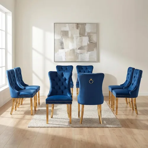 Miniatura 153 de OVENTA Juego de 4 sillas de comedor modernas tapizadas copetudas, terciopelo negro y gris y cuero con patas de madera maciza, sillas de cocina