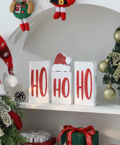 Miniatura 2 de Ho Bloques de Navidad de madera para decoración de mesa y fiesta, 4 piezas (blanco)