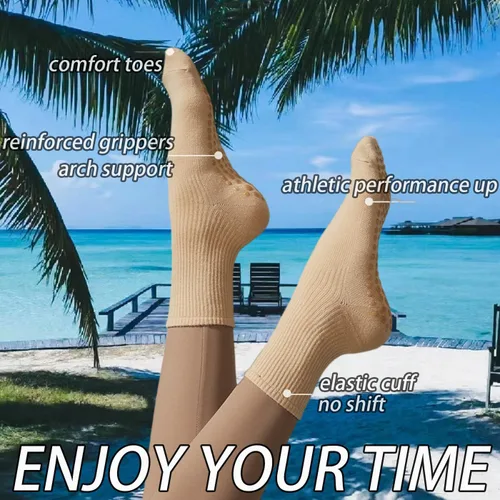 Miniatura 6 de Calcetines de agarre para mujer, calcetines de yoga para pilates, antideslizantes, barre danza, hospital, correr, lindo, de algodón, 3/4 pares