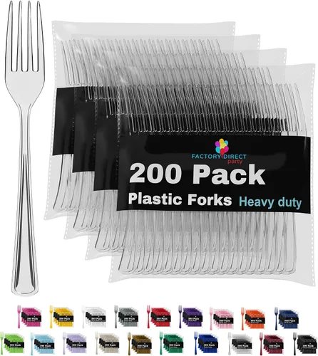 Miniatura 21 de Party Solids Tenedores de plástico rosa, 200 piezas, tenedores rosa, utensilios desechables, juego de cubiertos de plástico resistente