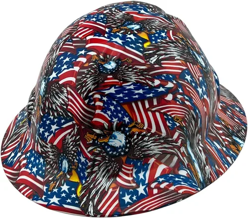 Miniatura 31 de Texas America Safety Company Casco de seguridad con visera completa, diseño patriótico hidroimpreso, con suspensión de 4 puntos y bolsa Primera