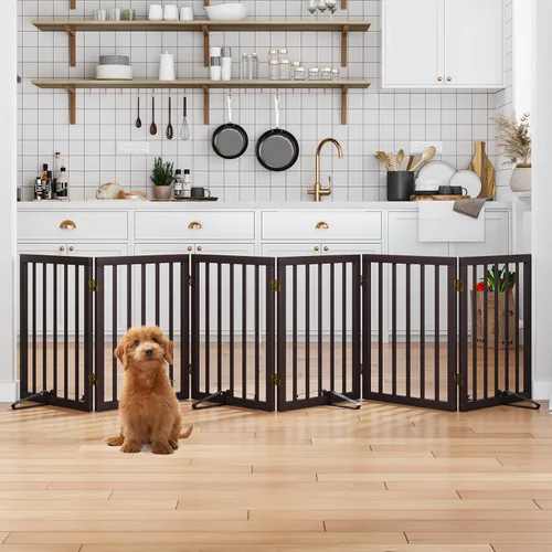 Miniatura 37 de Puerta plegable negra para mascotas de 18-55 pulgadas para escaleras y puertas, valla de puerta para cachorros